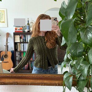Green Wool Cable Knit Cardigan (S)